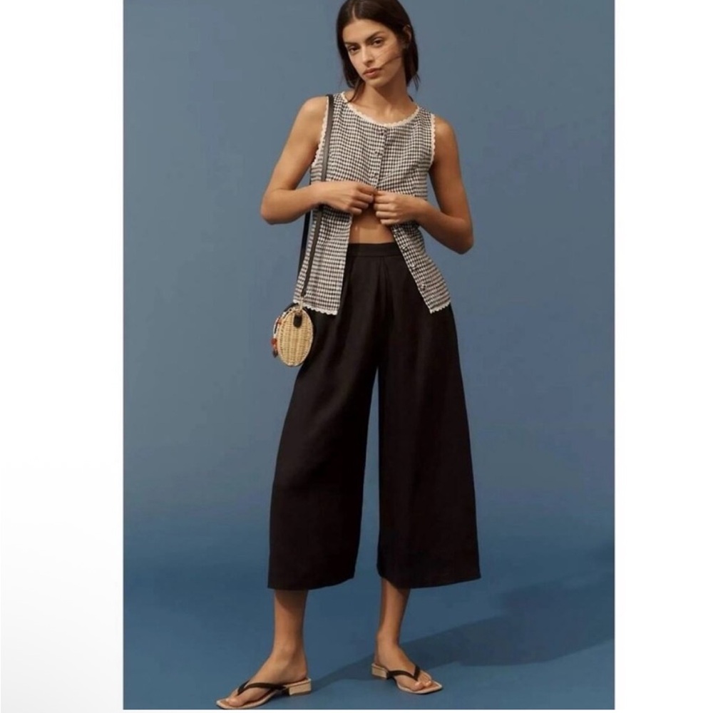 BY ANTHROPOLOGIE NWT 100% linen pleated culottes -black XS